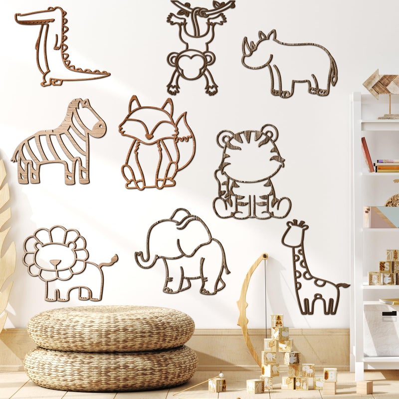 Soaoo 9 Pcs Jungle Animal Woodland Decor Safari Nursery Wall Art Animal Theme Wall Decor Jungle Theme Nursery Decor for Baby Girls Boys Toddler Bedroom Playroom Classroom Decorations - Image 1